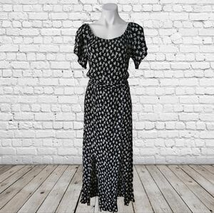 Lilian Floral Black and White Midi Dress 2X